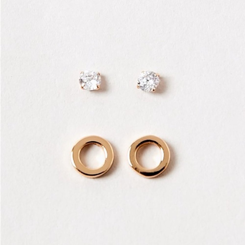 2 Pk Gold Plated Sterling Silver Diamante and Circle Earrings